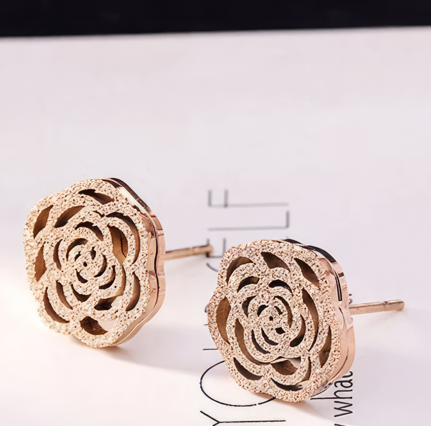 Camellia Flower Stud Earrings in Rose Gold