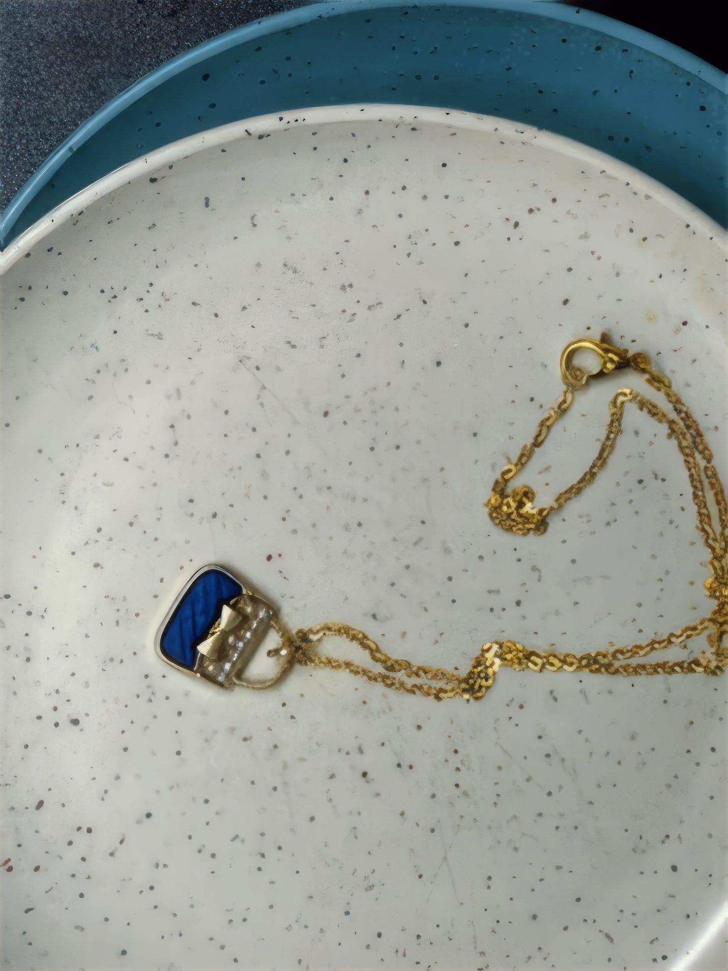 Pearl Lady Bag Metal Charm Pendant Necklace in Blue and Gold