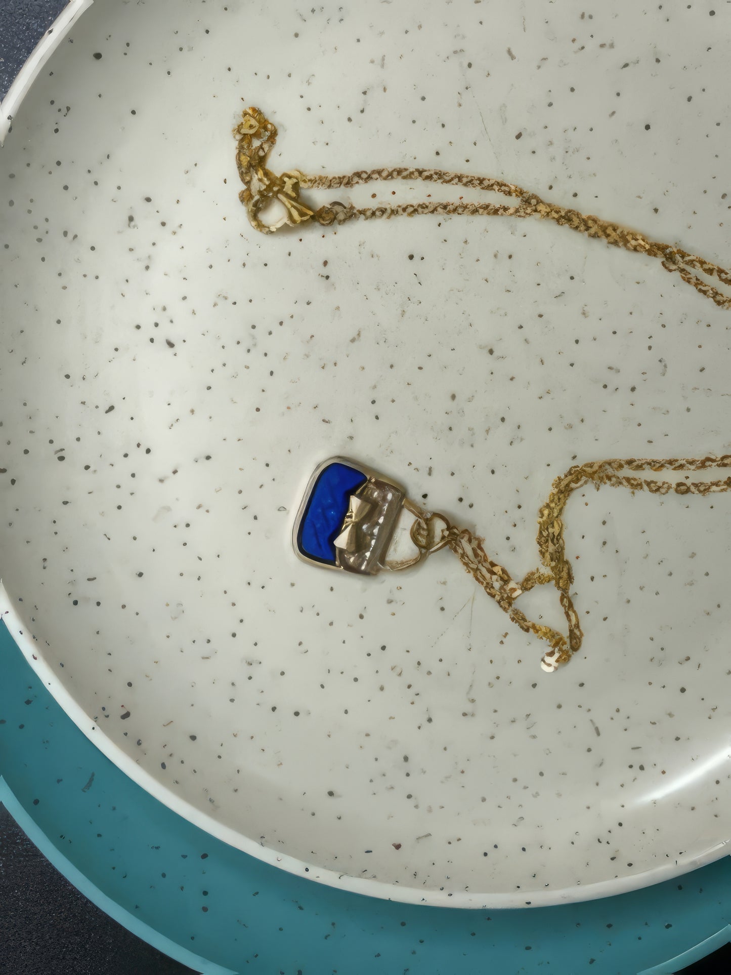 Pearl Lady Bag Metal Charm Pendant Necklace in Blue and Gold