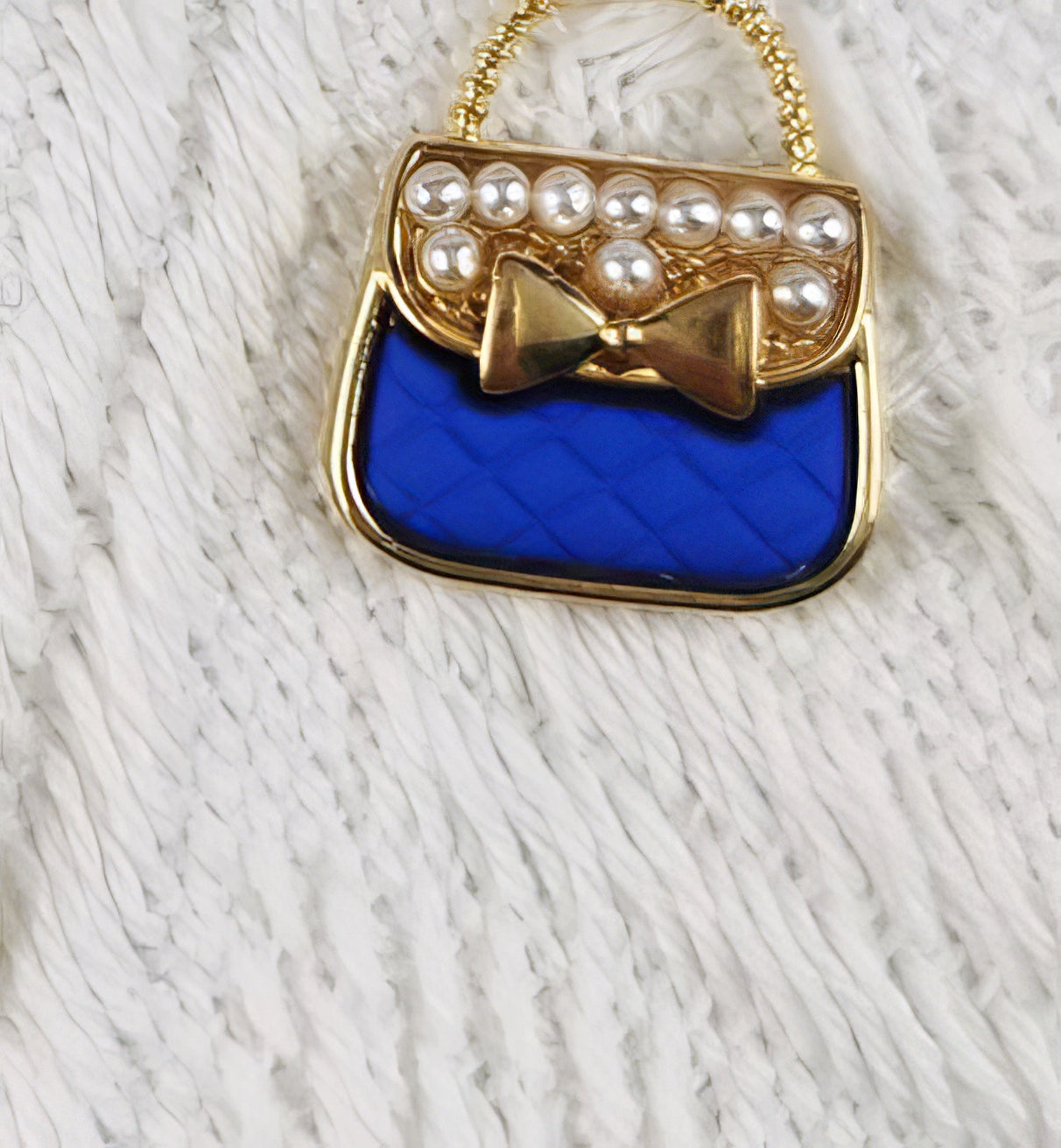Pearl Lady Bag Metal Charm Pendant Necklace in Blue and Gold