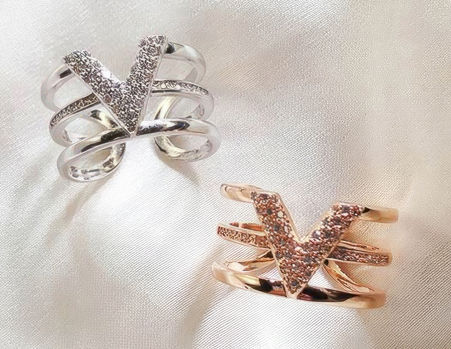 Letter V Shaped Adjustable Ring in Silver