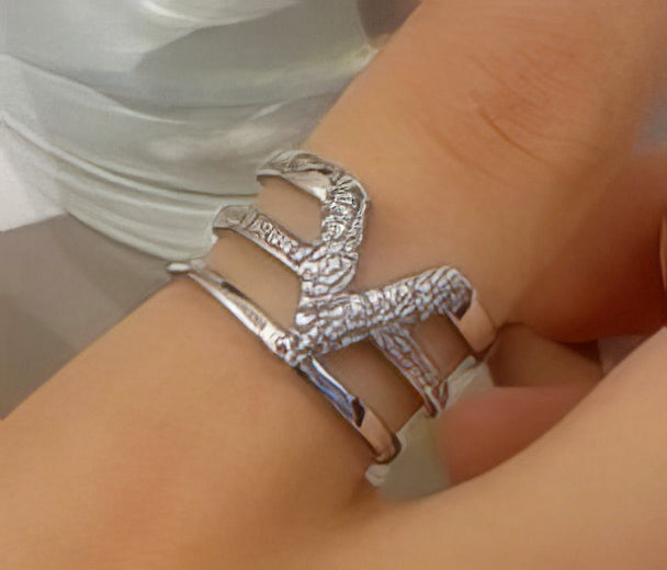 Letter V Shaped Adjustable Ring in Silver
