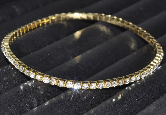 Single Row Crystal Link Anklet in Gold