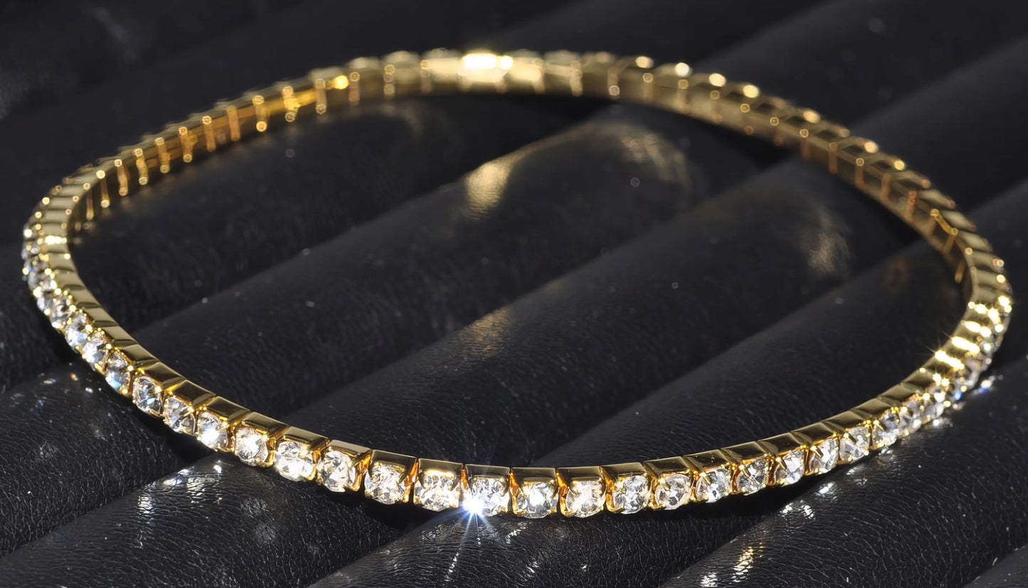 Single Row Crystal Link Anklet in Gold