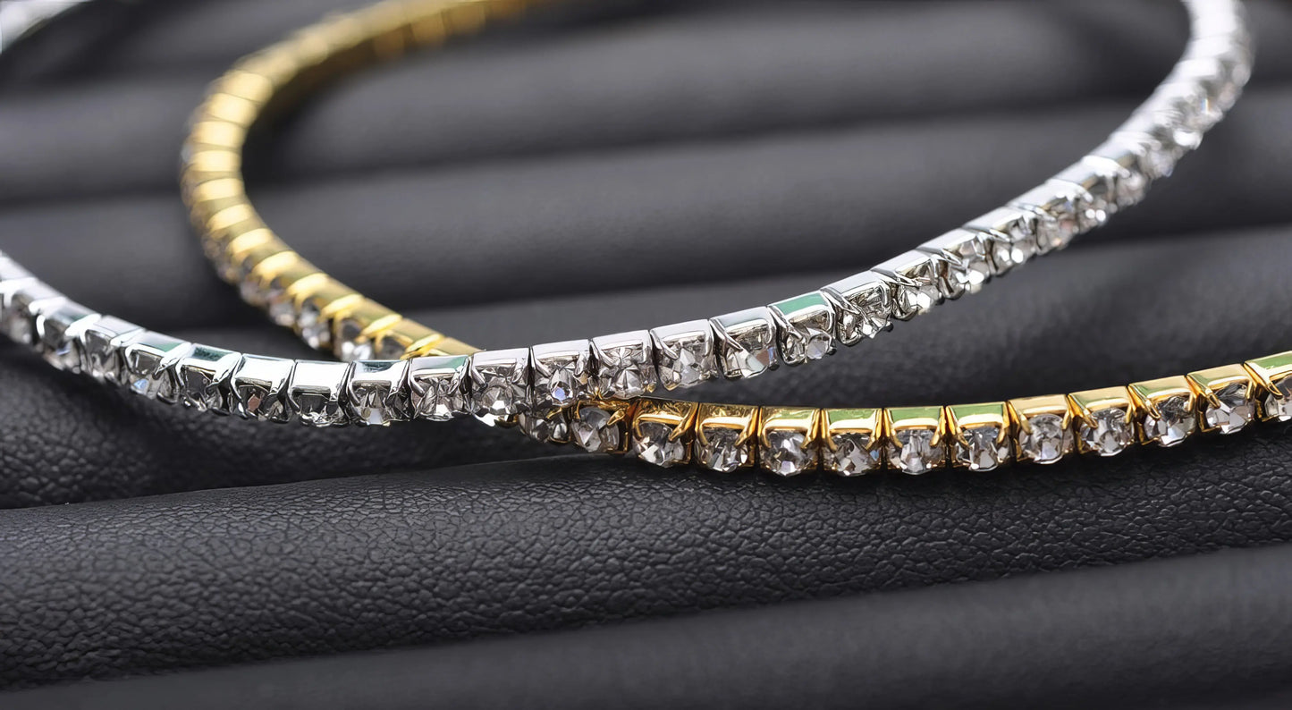 Single Row Crystal Link Anklet in Gold