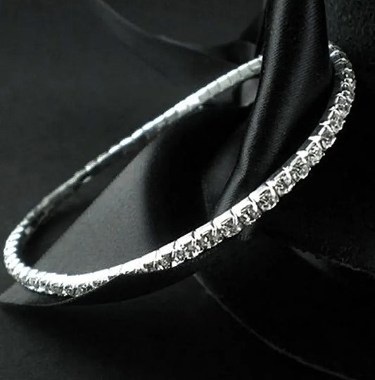 Single Row Crystal Link Anklet in Silver