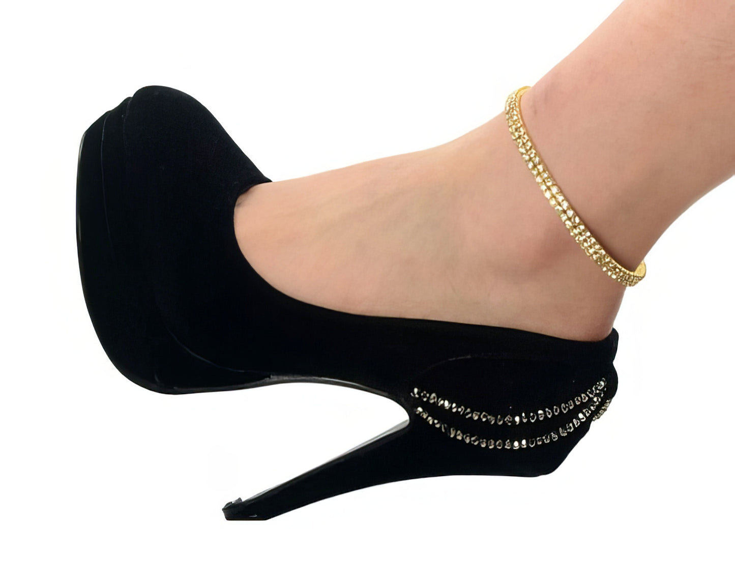 Double Row Crystal Link Anklet in Gold