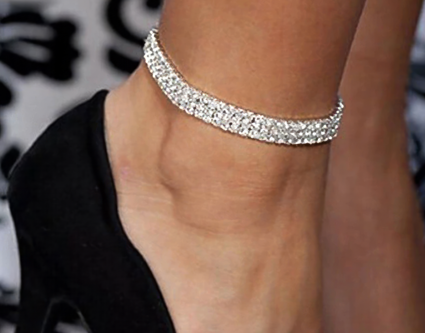 Double Row Crystal Link Anklet in Silver