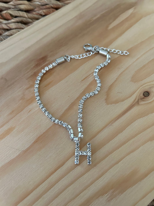 Crystal Zircon Letter H Anklet in Silver