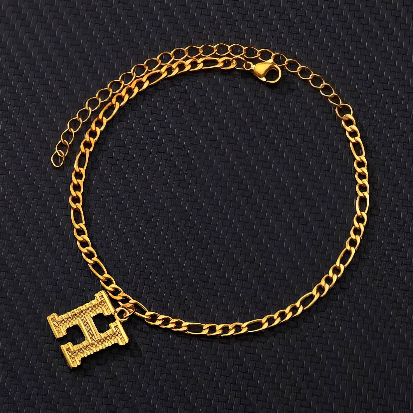 Large Initial Letter H Chain Anklet in Gold