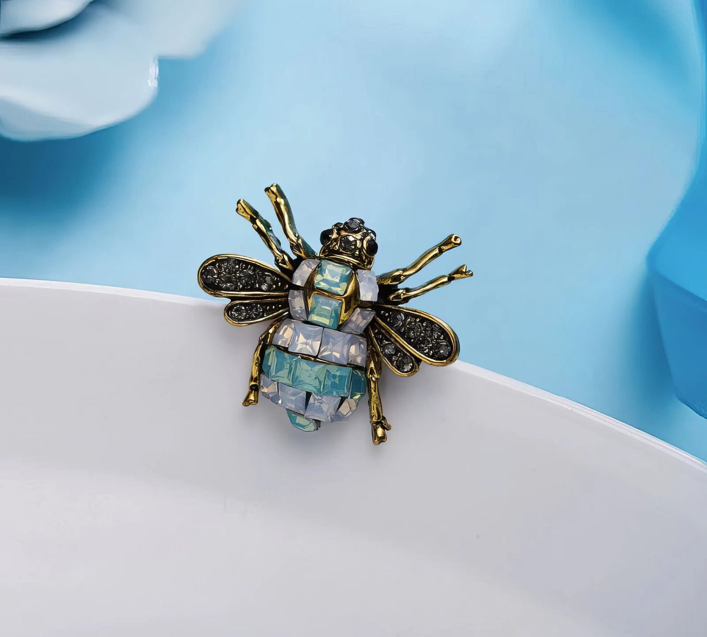 Designer Inspired Bee Crystal Rhinestone Pin in Green