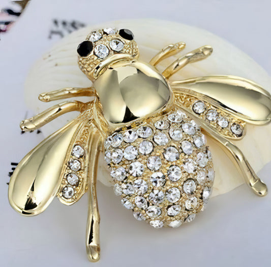 Rhinestone Bee Brooch in Gold