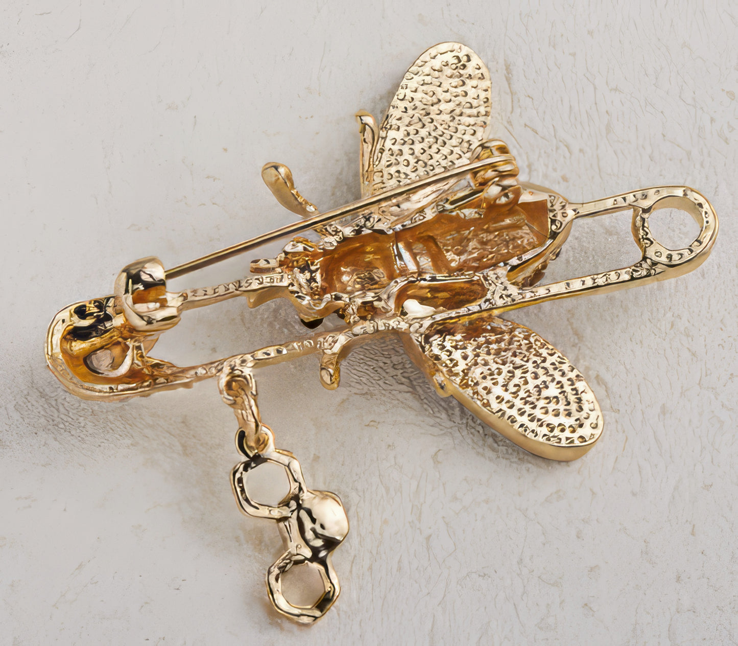 Rhinestone Bee and Honeycomb Brooch in Gold