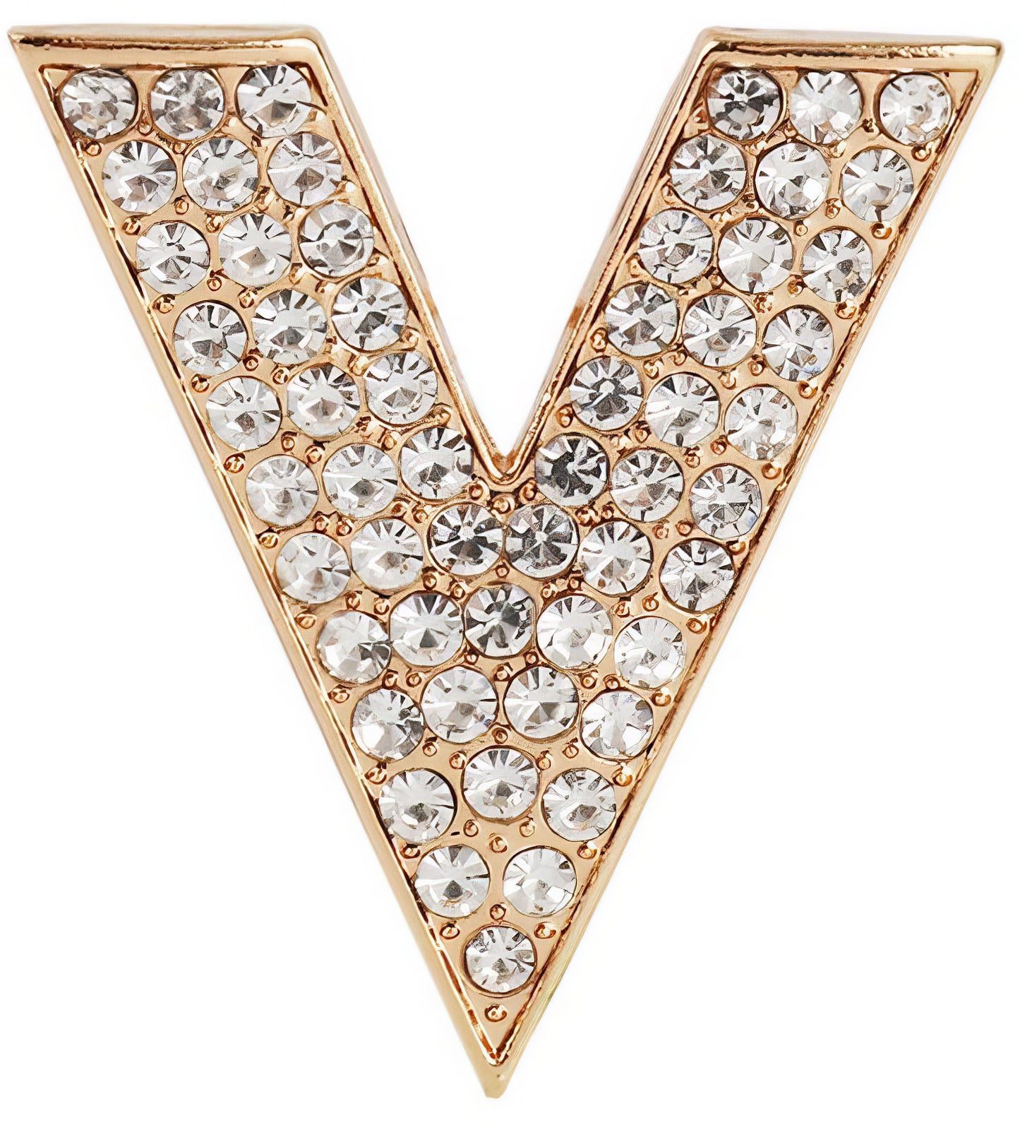 Luxury Letter V Shape Rhinestone Brooch Pin in Gold