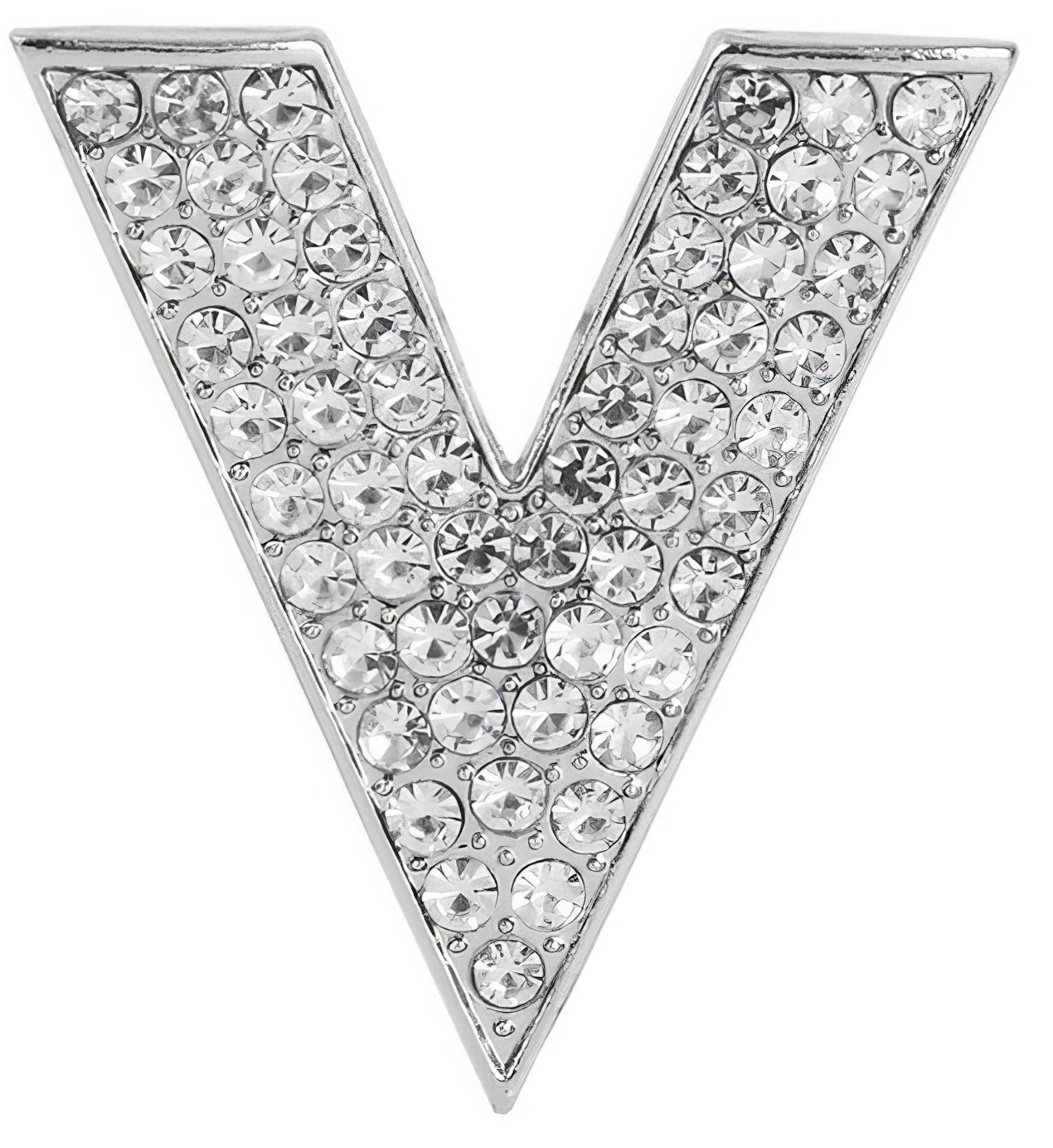 Luxury Letter V Shape Rhinestone Brooch Pin in Silver