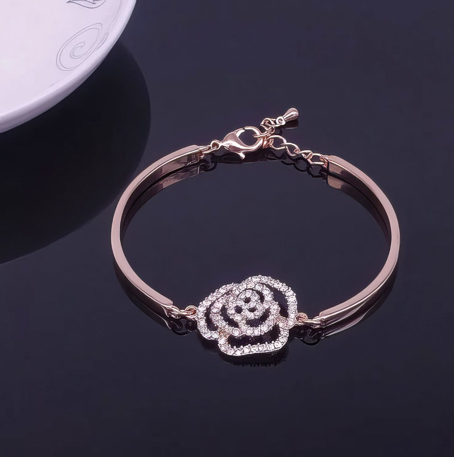 Camellia Flower Bracelet with adjustable chain in Gold