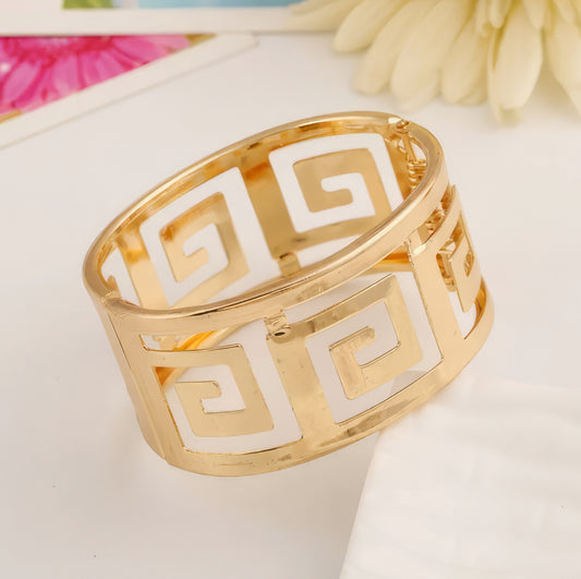 Greek Key Cuff  Bracelet with Spring Closure in Gold