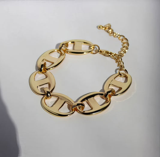 Trendy Geometric Nose Link Chain Bracelet in Gold