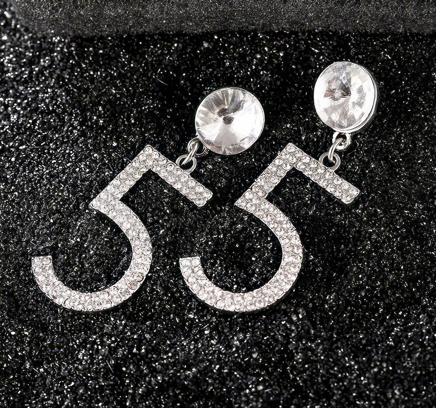 No 5 Drop Earrings with Rhinestones in Silver