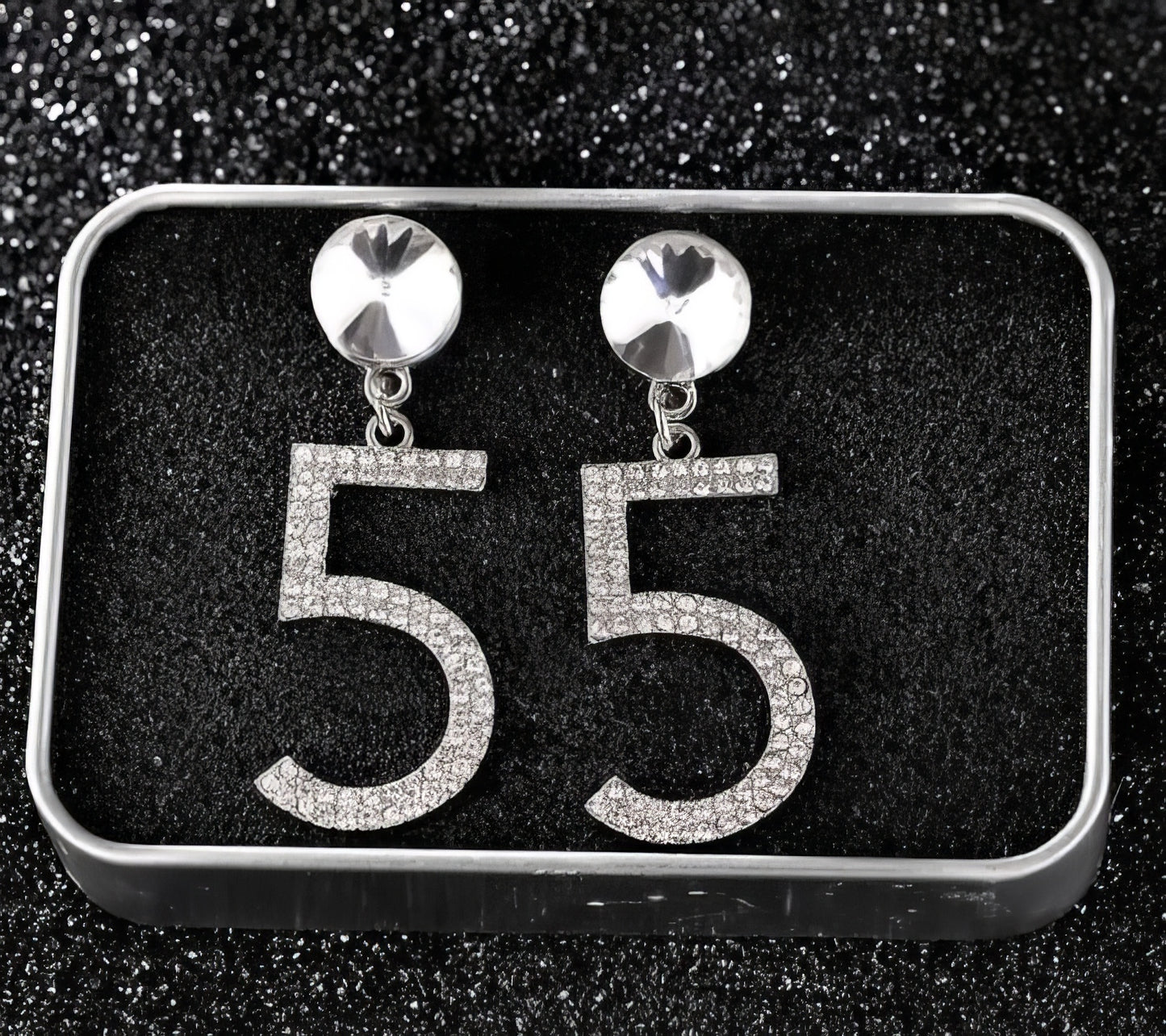 No 5 Drop Earrings with Rhinestones in Silver