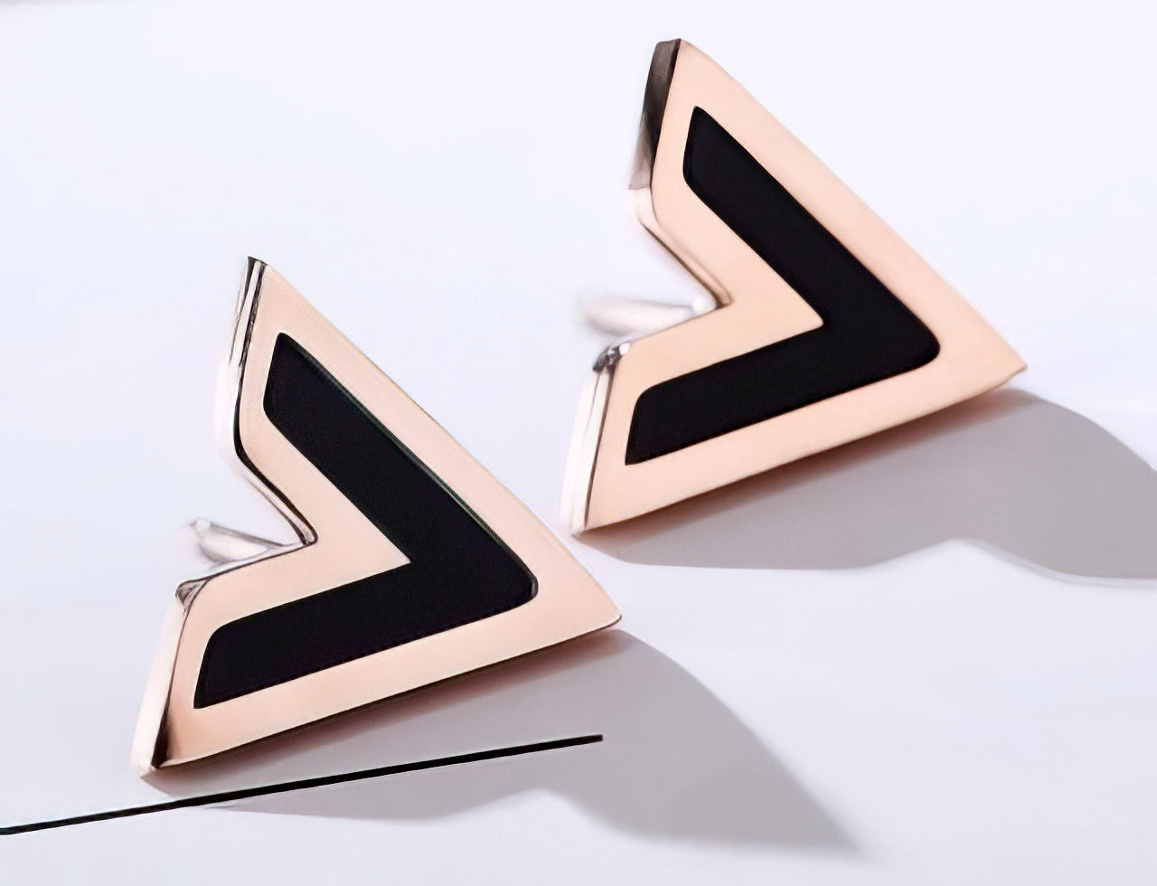 Letter V Stud Earrings with Black Inlay