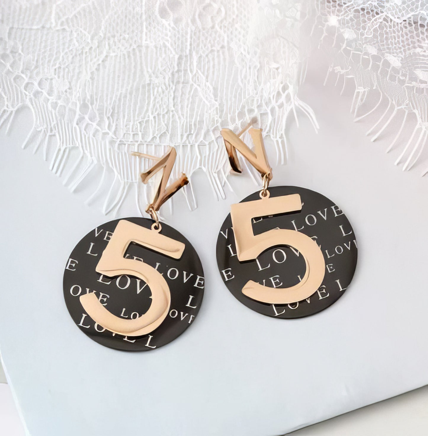 Stainless Steel no 5 Inspired Love Geometric Circle Earrings in Rose Gold