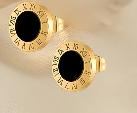 Stainless Steel Roman Numeral Stud Earrings