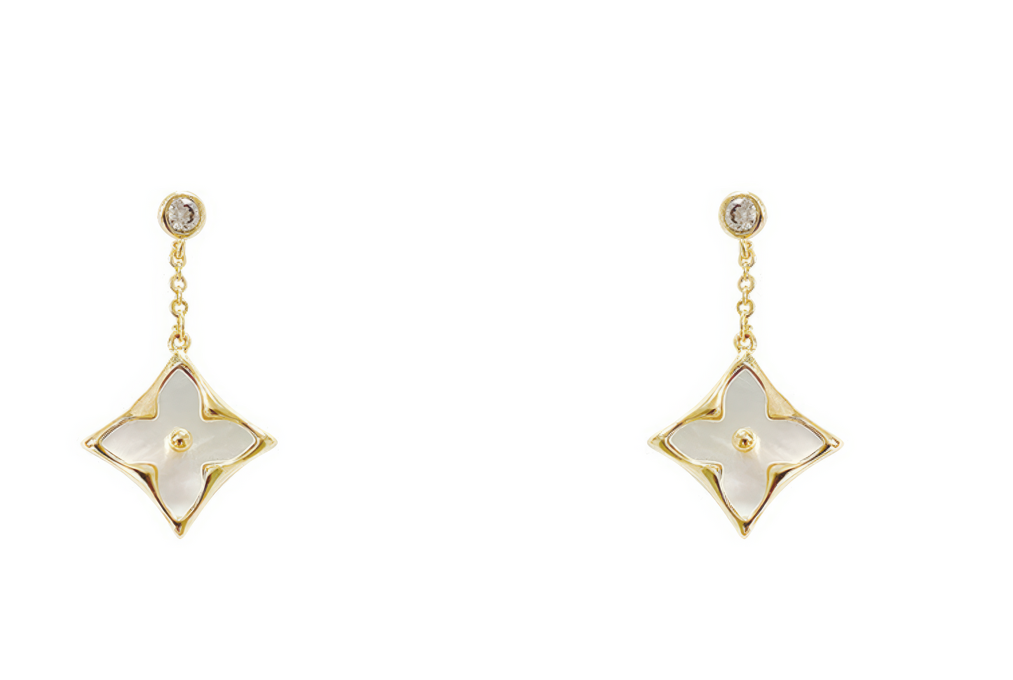 Star and Clover Dangle Crystal Earrings in Gold and White