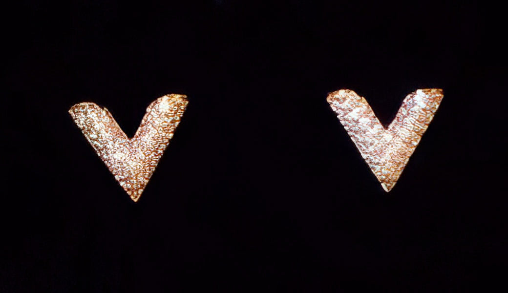 Letter V CZ 925 Silver Stud Earrings in Gold