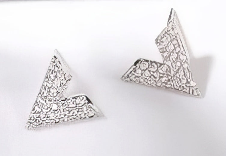 Letter V Pave CZ 925 Silver Stud Earrings in Silver