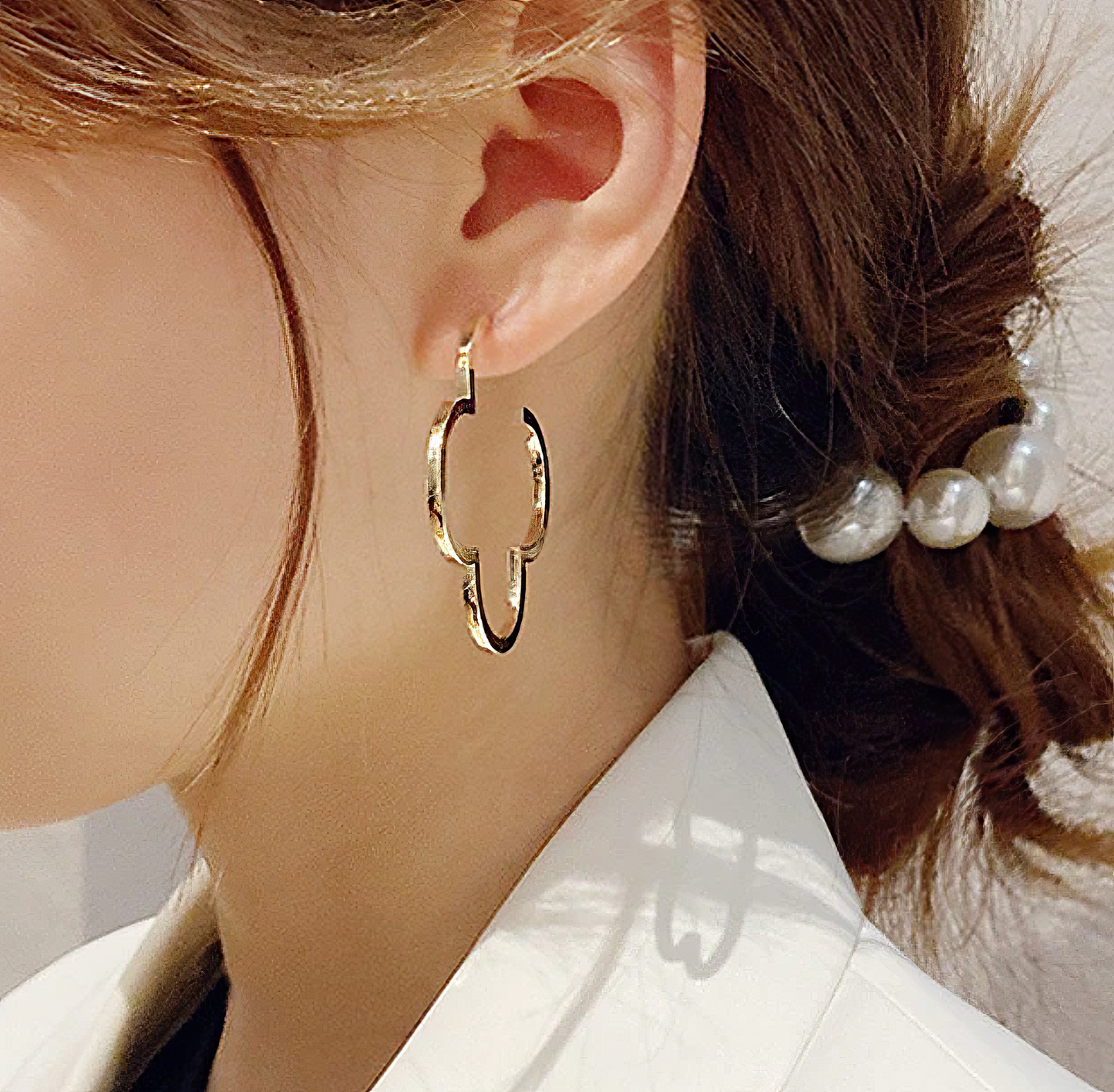Stainless Steel Four-Leaf Clover Hoop Earrings