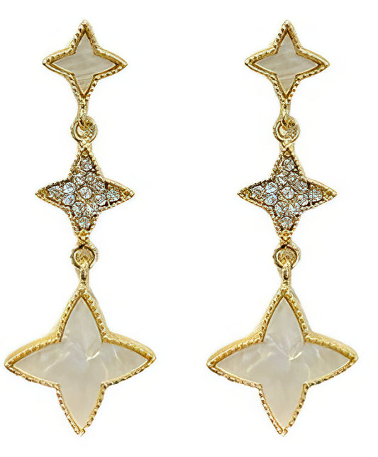 Trendy Triple Star Clover Dangle Earrings in Gold