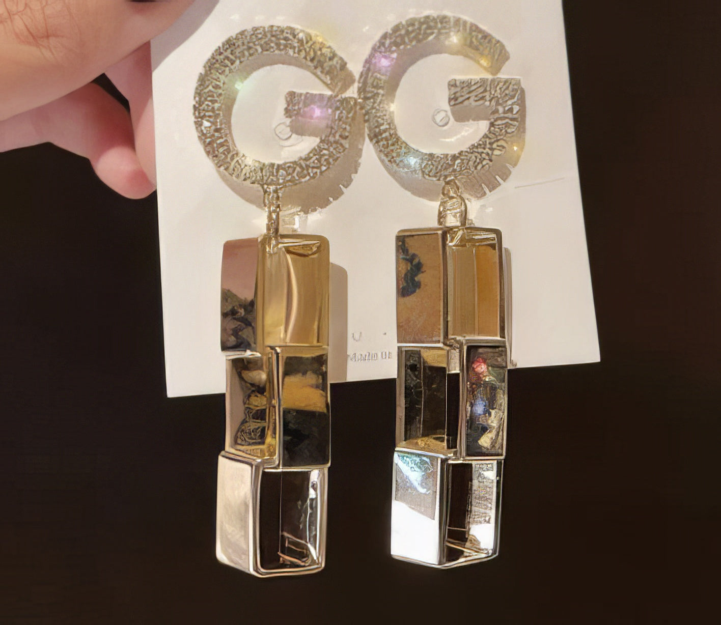 Rhinestone Letter G with Exaggerated Gold Chain Earrings