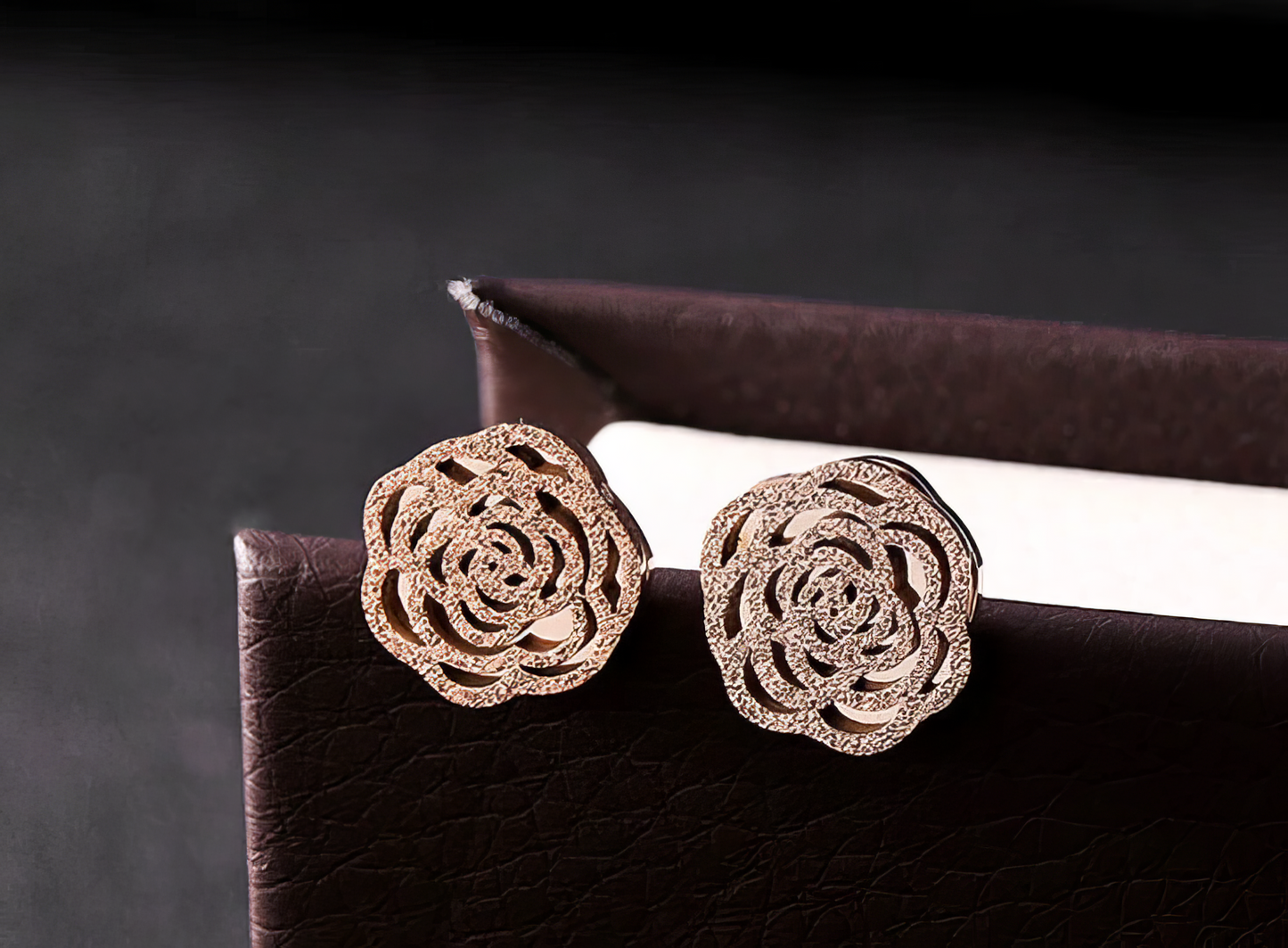 Camellia Flower Stud Earrings in Rose Gold