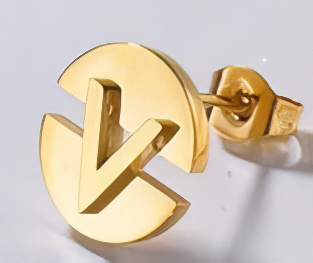 Letter V 18K Gold Stainless Steel Earrings