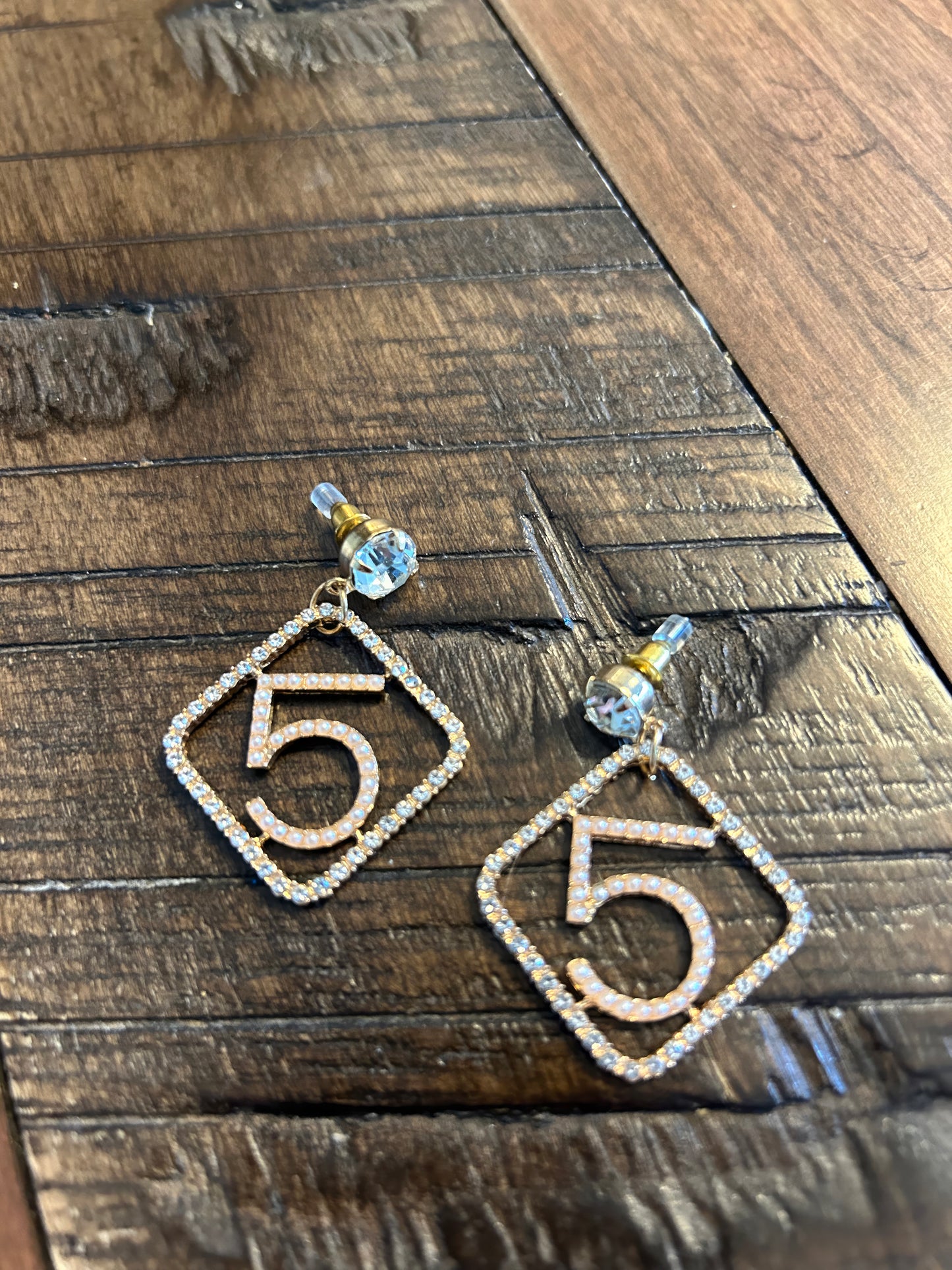 No 5 Crystal Framed Earrings in Gold