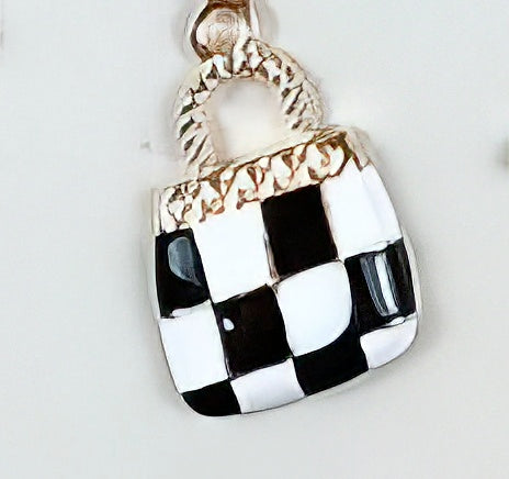 Checkered Pattern Purse Pendant Earrings