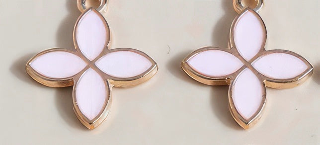 Enamel Flower Four Leaf Clover Pendant Earrings in Pink