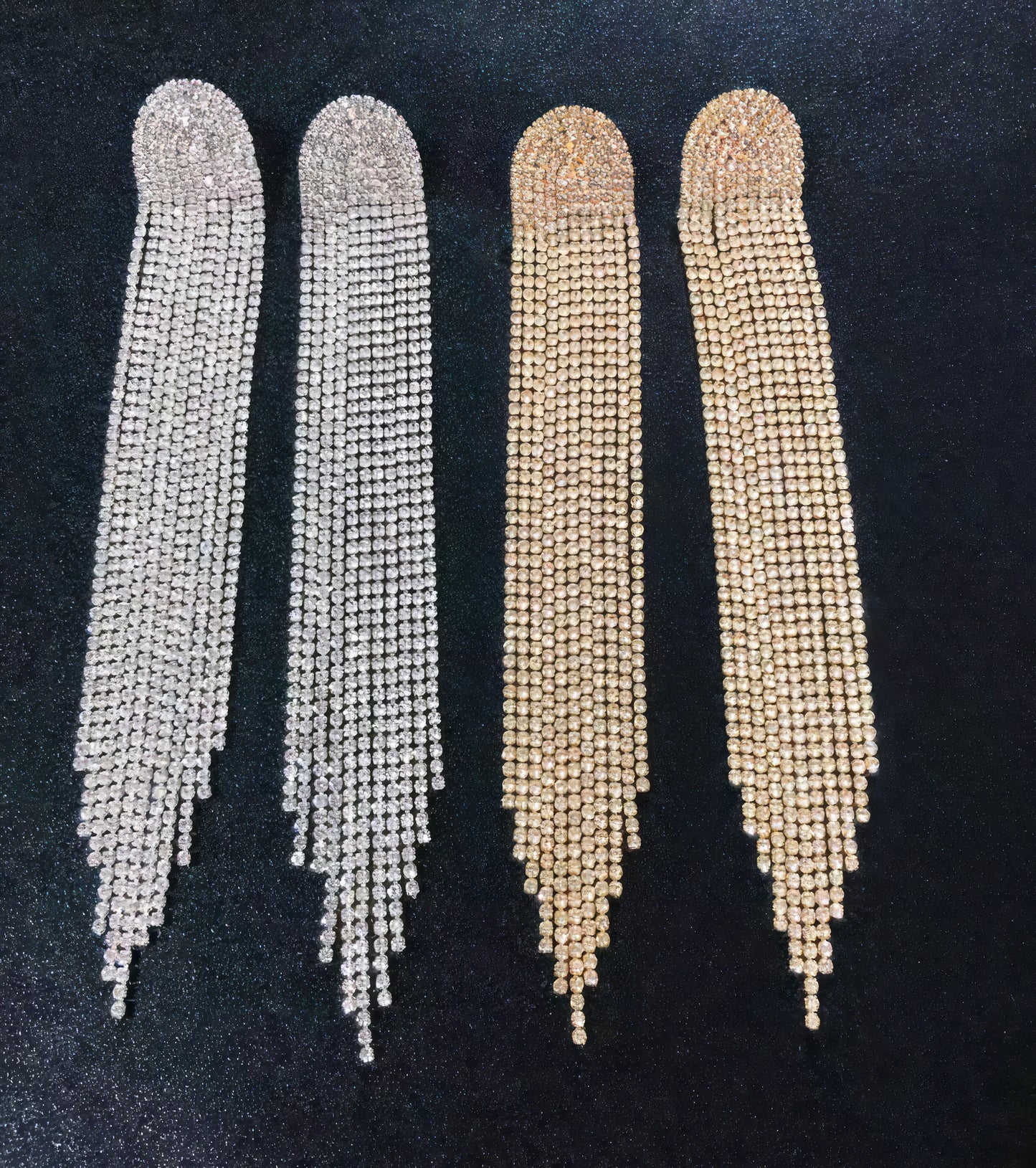 Rhinestone Long Tassel Chain Arched Pendant Earrings in Gold
