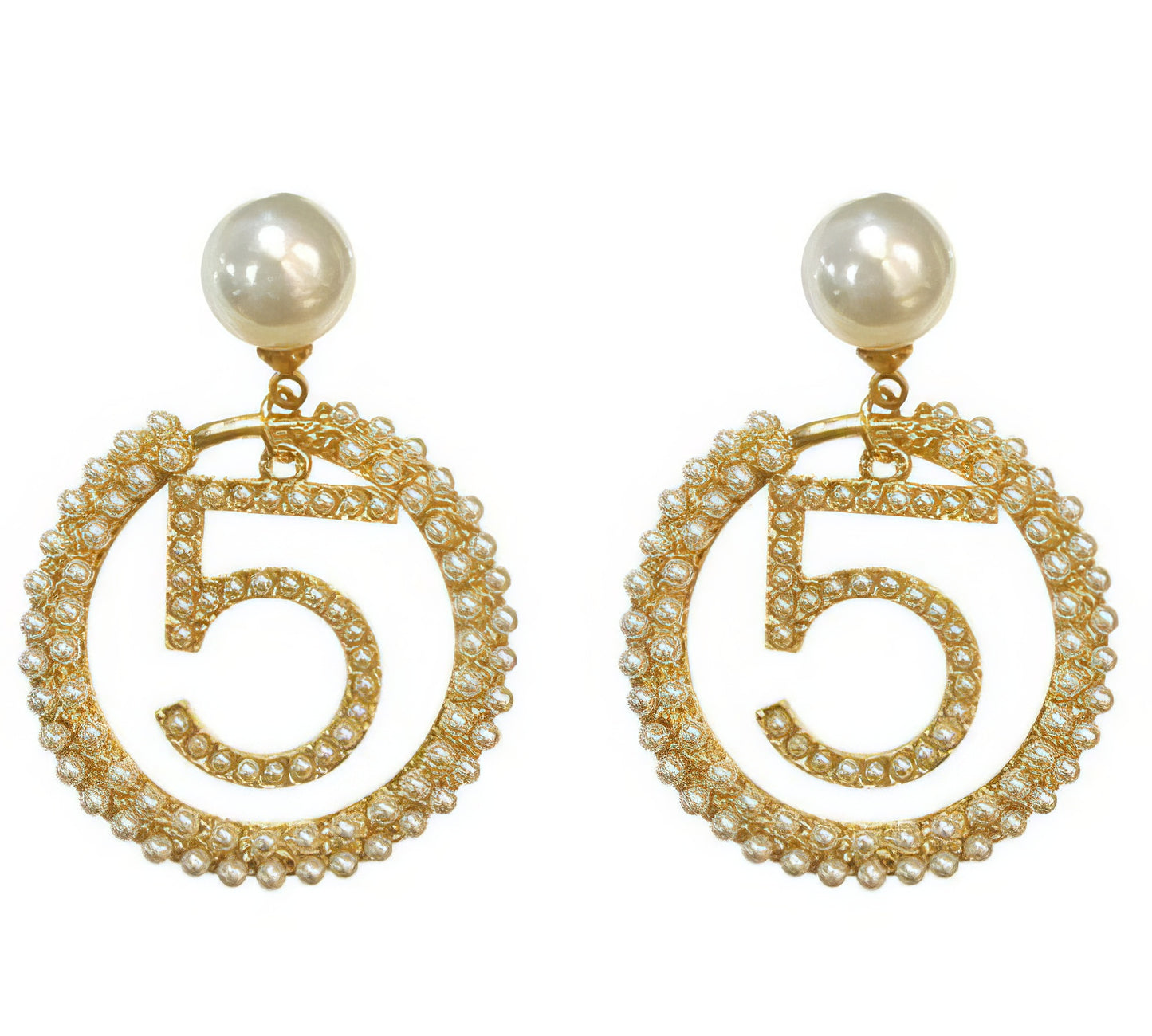 Number 5 Style Drop Dangle Crystal Earrings in Gold