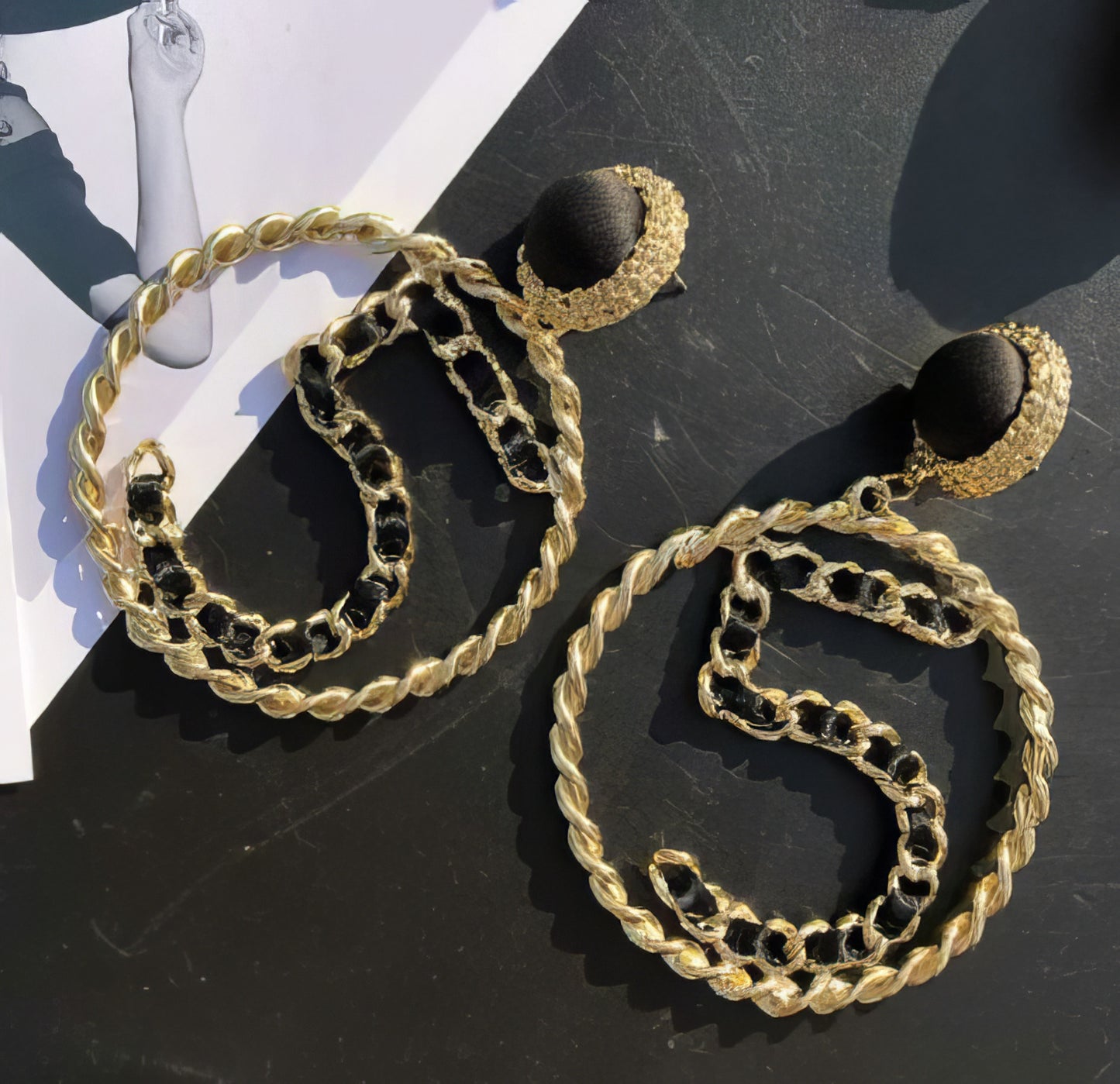 No 5 Earrings Hoop Earrings in Black and Gold