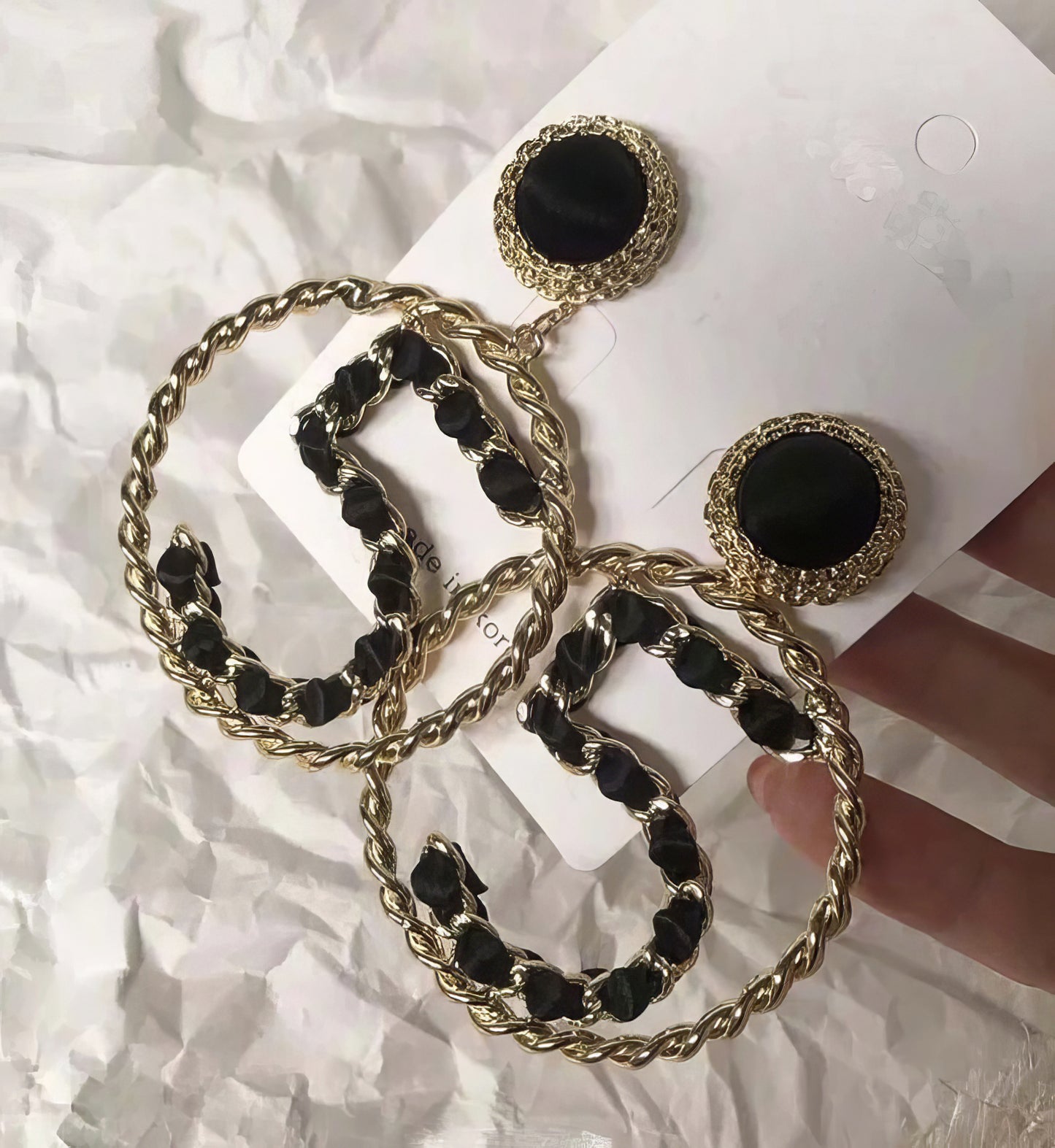 No 5 Earrings Hoop Earrings in Black and Gold