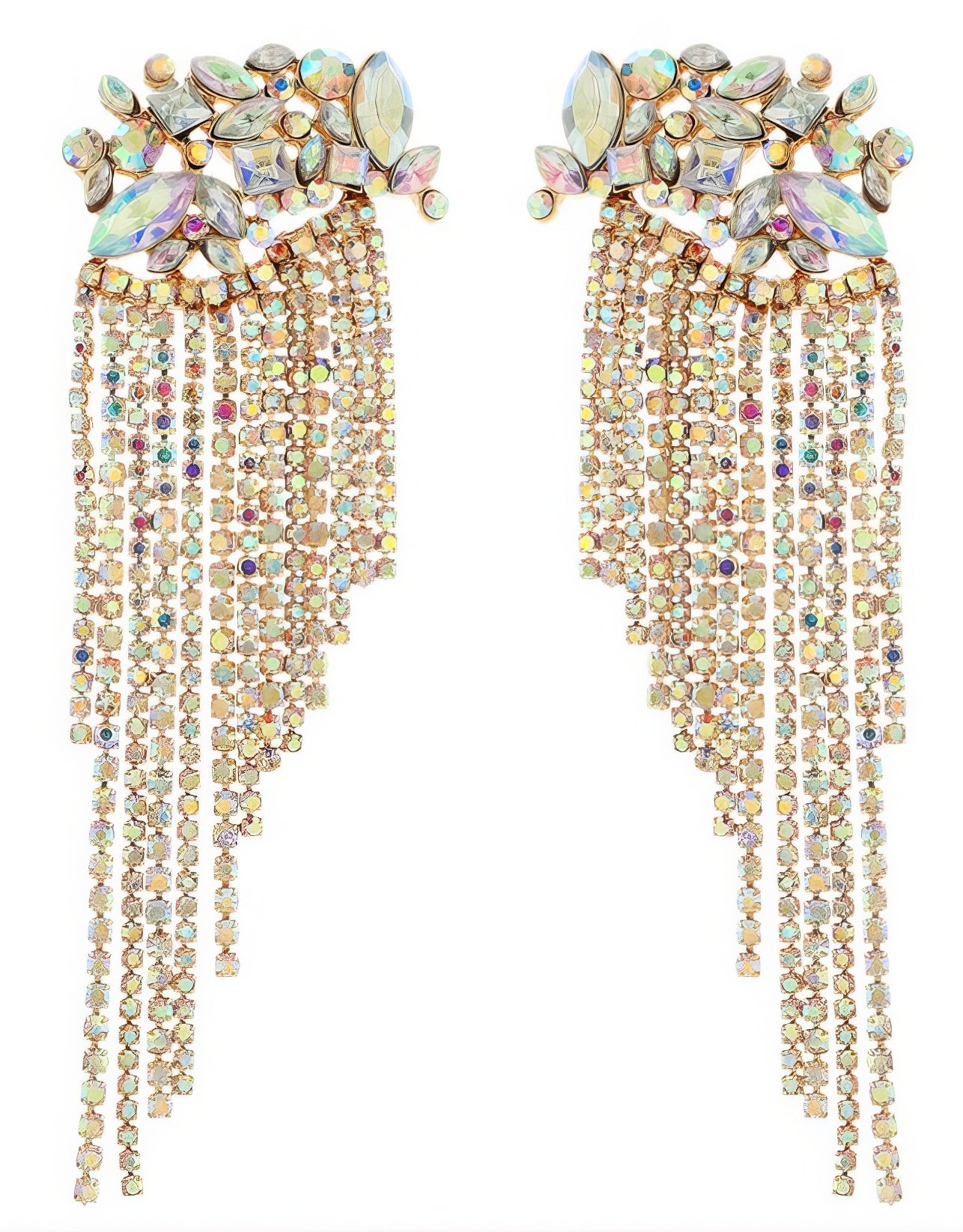 Rhinestone Long Drop Strands Earrings in Gold