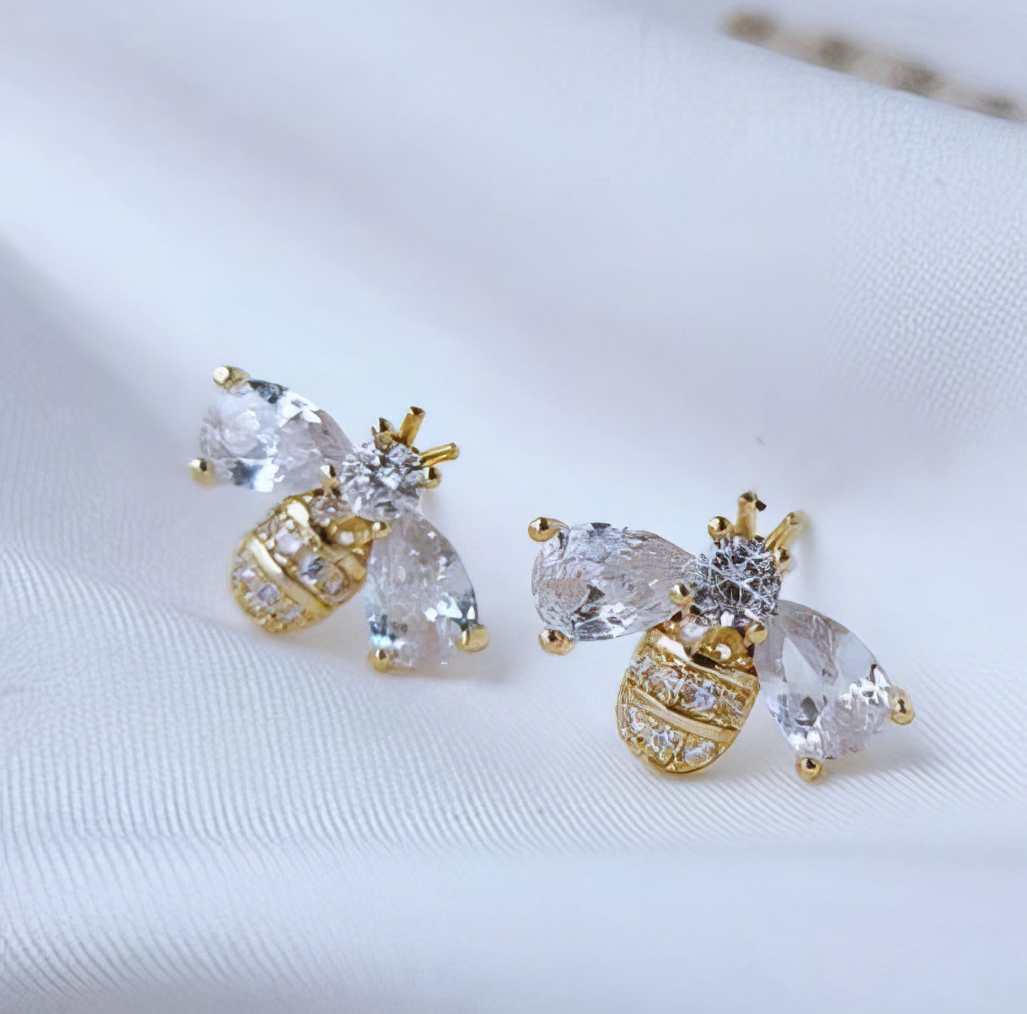 Bee Rhinestone Winged Stud Earrings in Gold