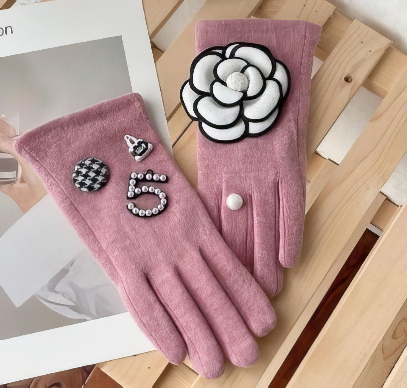 Camellia Inspired Designer No5 Luxury Gloves in Pink