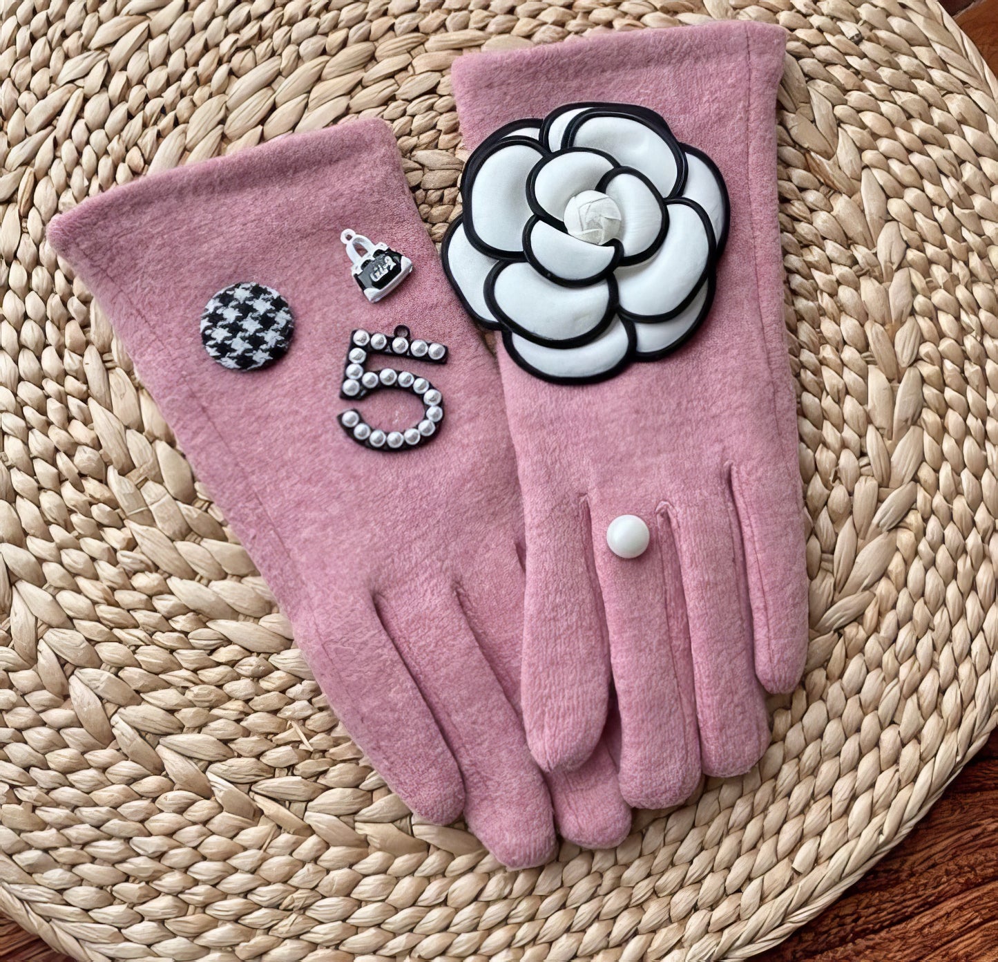 Camellia Inspired Designer No5 Luxury Gloves in Pink