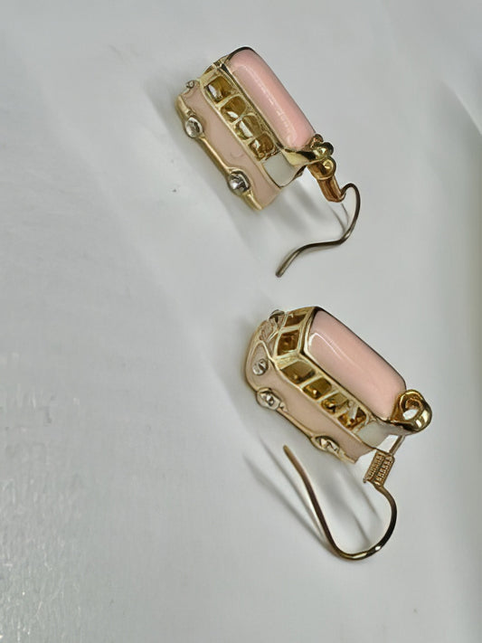 Little Magic Bus Pendant Rhinestone Charm Earrings in Pink