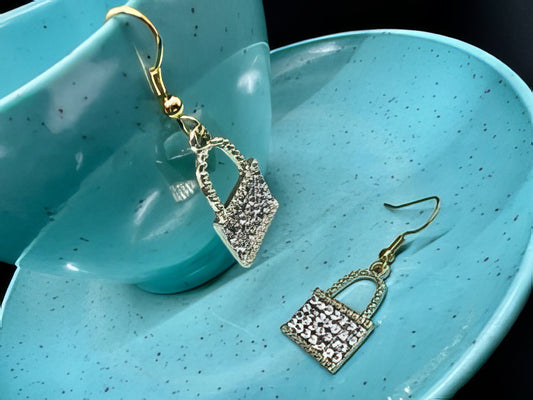 Chic Bag Crystal Pendant Earrings in Gold