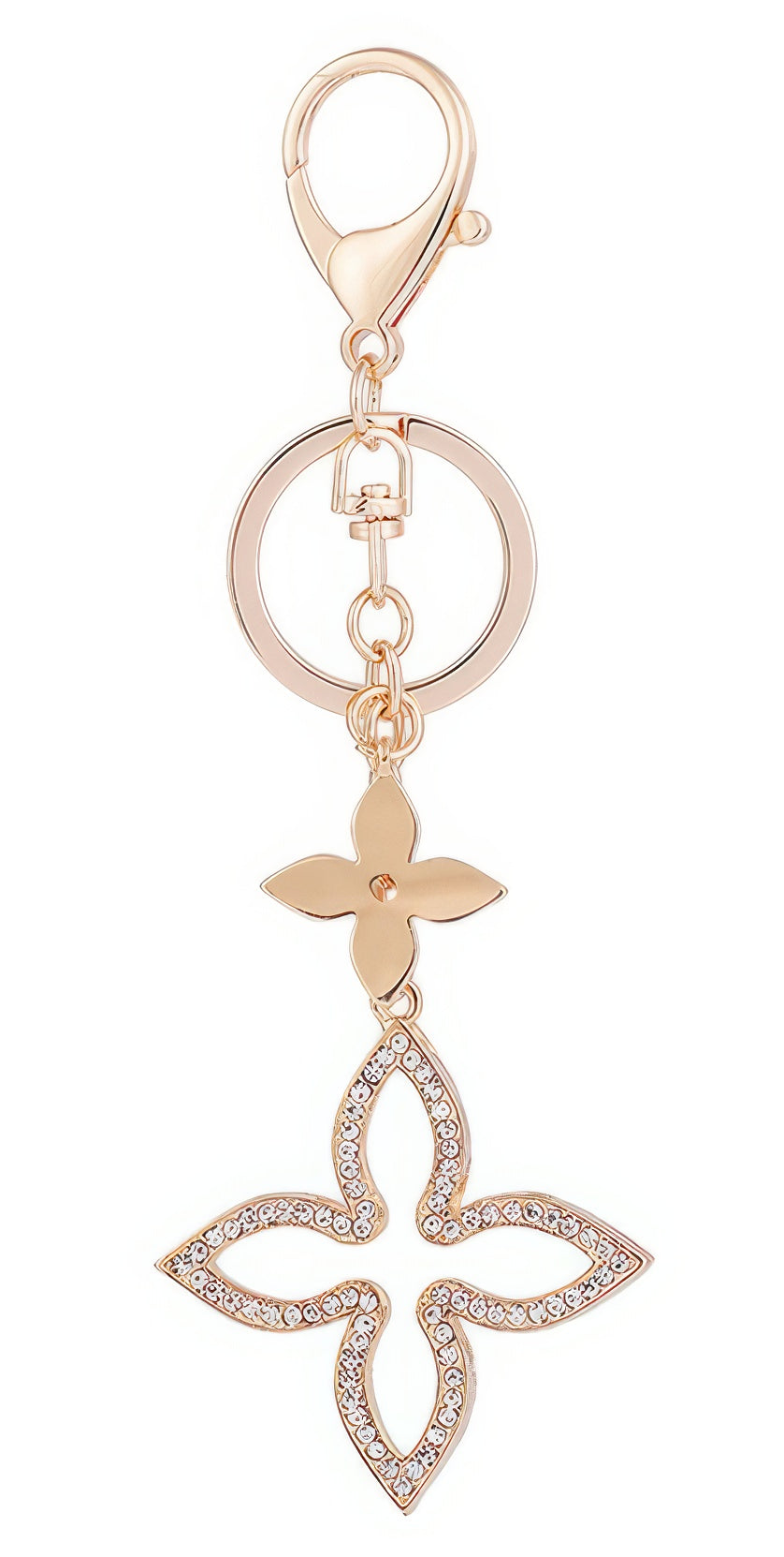 Rhinestone Crystal Clover KeyChain in Gold