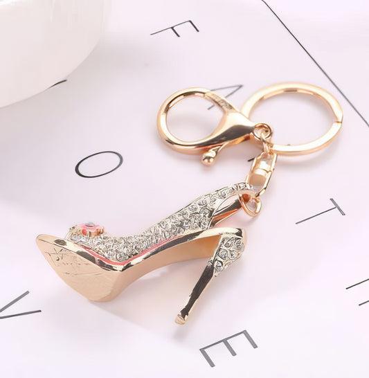 High Heel Shoe Keychain White Rhinestone Crystal